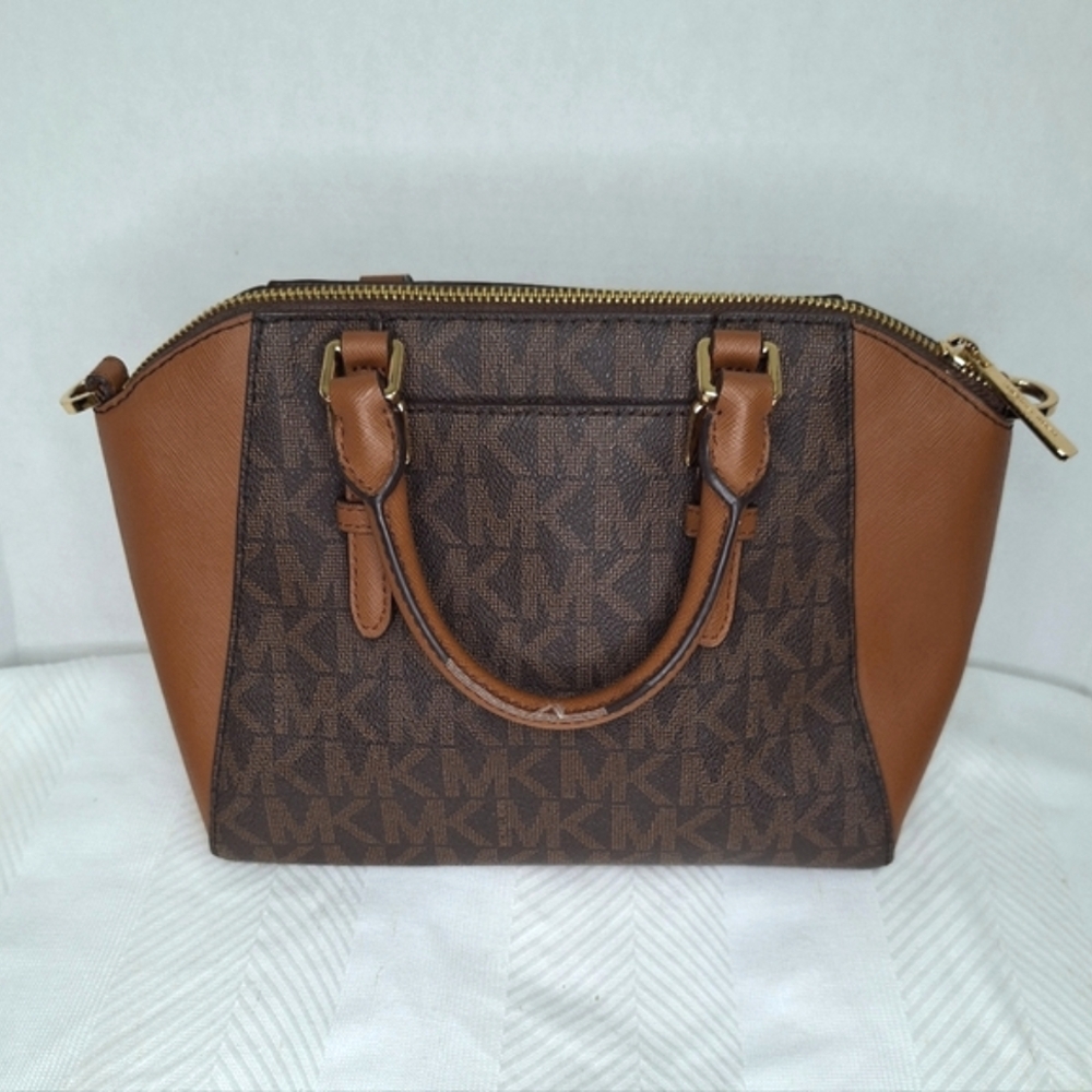 Michael Kors Ciara Womens Tan & Brown Signature Monogram Logo Satchel Bag Medium - Picture 2 of 16